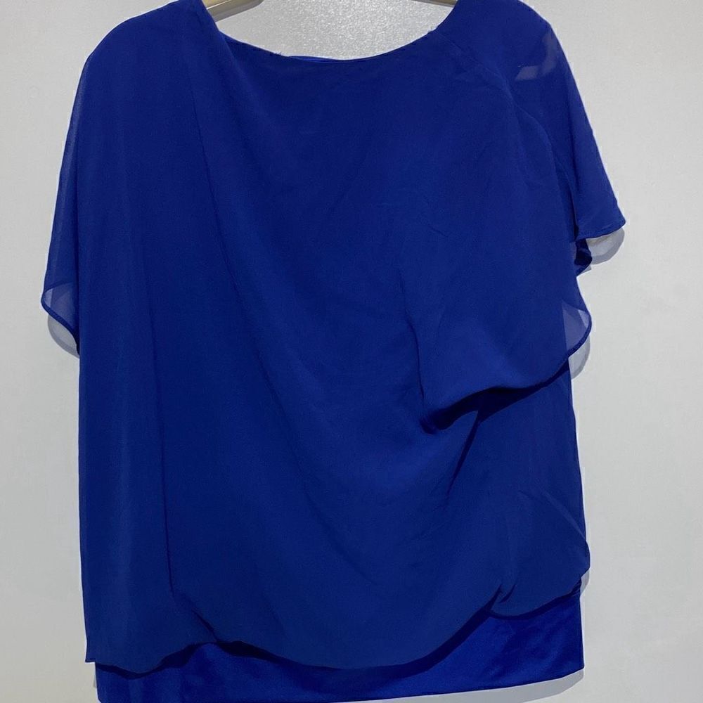 Wangzhi Women's Short Sleeve Pleated Front Loose Chiffon Blue Blouse Size 2XL - Picture 5 of 8